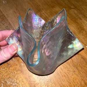 Art Glass Hand Blown Iridescent Glass Handkerchief Vase Candle Holder